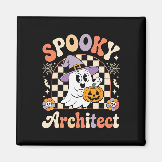 Retro Spooky Architect Halloween Architectural Pum Magnet (Front)