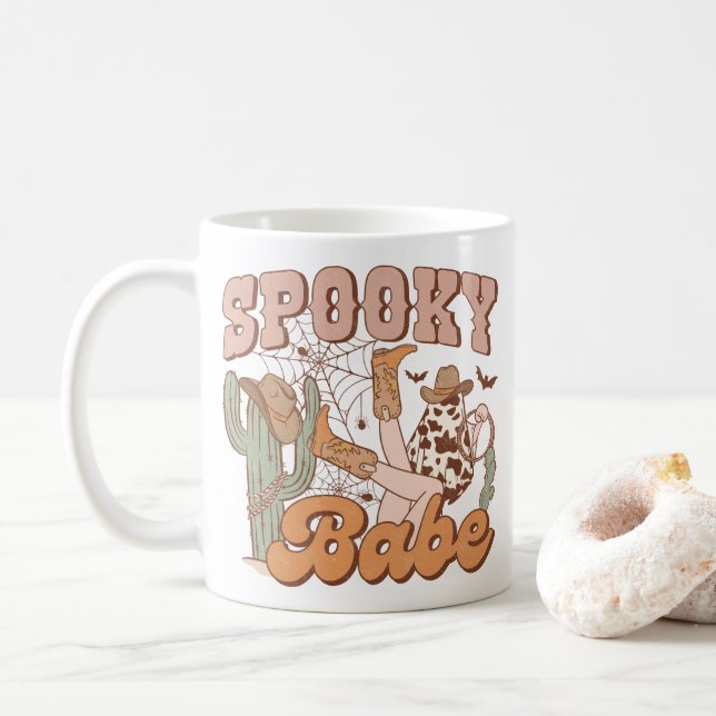 Retro "Spooky Babe" Western Aesthetic Coffee Mug (With Donut)