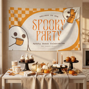 Retro Spooky Cute Ghost Halloween Party Banner