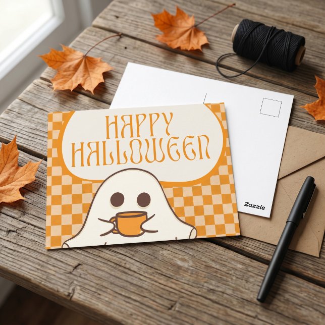 Retro Spooky Cute Ghost Halloween Postcard (Retro Spooky Cute Ghost Halloween Postcard  ⭐️⭐️⭐️⭐️⭐️)