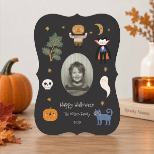     Retro Spooky Halloween Personalised Photo  Holiday Card