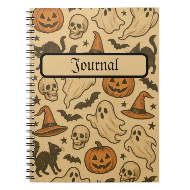 Retro Spooky Icons on Cream Background Notebook (Front)