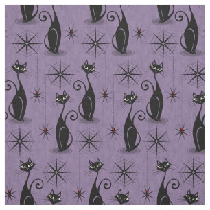 Retro Spooky Meow - Atomic Cats Distressed Purple Fabric
