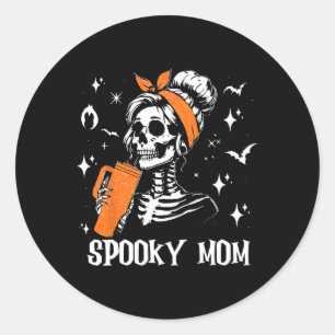 Retro Spooky Mum Halloween Costume Women Spooky Ma Classic Round Sticker