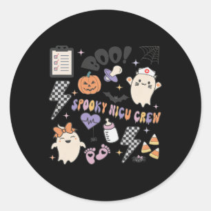 Retro Spooky NICU Nurse Halloween Cute Pumpkin Gho Classic Round Sticker