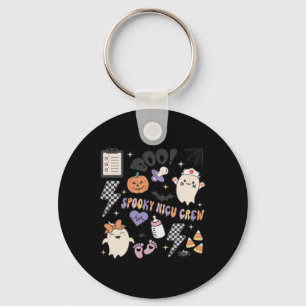 Retro Spooky NICU Nurse Halloween Cute Pumpkin Gho Key Ring