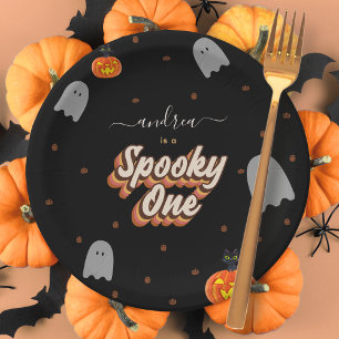 Retro Spooky One 1st Halloween Birthday Party Paper Plate