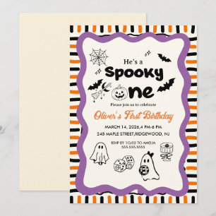  Retro Spooky One First Halloween Birthday Party   Invitation