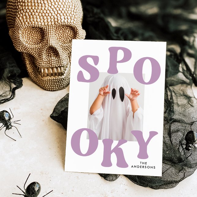 Retro Spooky Purple Typography Photo Halloween Holiday Card (Creator Uploaded)