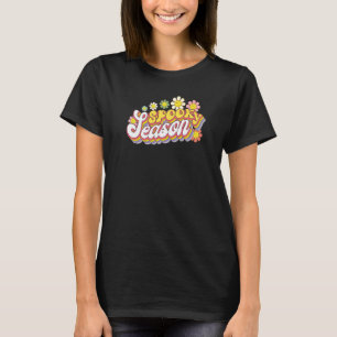 Retro Spooky Season Flowers Spooky Vibes Happy Hal T-Shirt