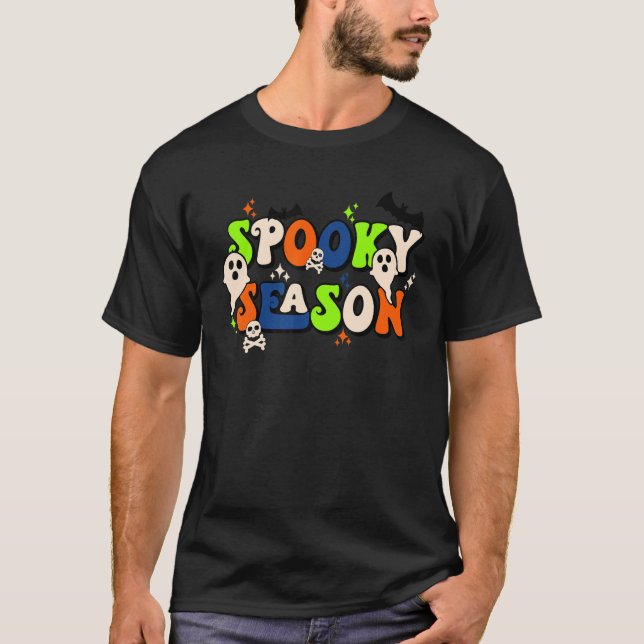 Retro Spooky Season Groovy Cute Ghost Halloween Sp T-Shirt (Front)