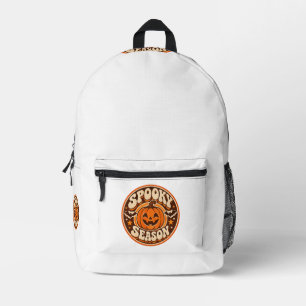 Retro Spooky Season Halloween Pumpkin Badge Printed Backpack