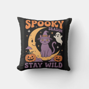 Retro Spooky Season Stay Wild Witch Cat Cushion