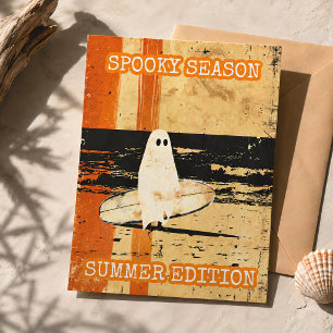 Retro Spooky Summer Goth Ghost with Surfboard Postcard