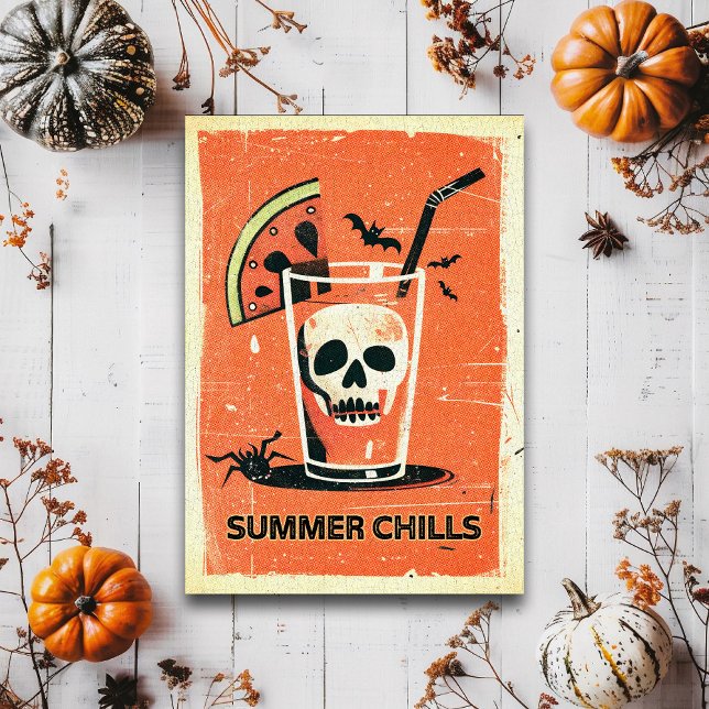 Retro Spooky Summer Goth Skeleton Coctail Postcard (Creator Uploaded)