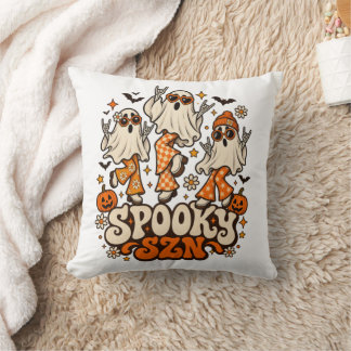 Retro Spooky SZN Ghosts | Groovy 70s Halloween Des Cushion