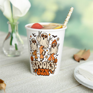 Retro Spooky SZN Ghosts | Groovy 70s Halloween Des Paper Cups