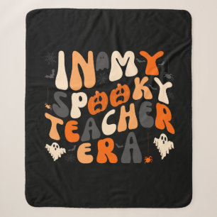 Retro Spooky Teacher Era Halloween Sherpa Blanket