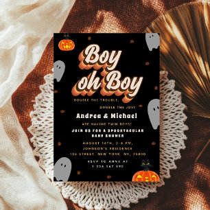 Retro Spooky Twins Halloween Ghosts Baby Shower Invitation