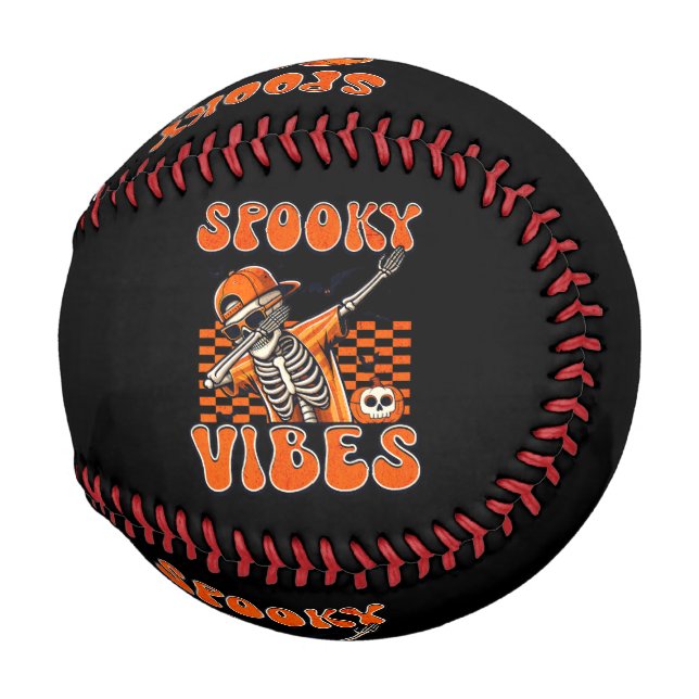 Retro Spooky Vibes Dabbing Skeleton Halloween Baseball (Back Left)