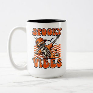 Retro Spooky Vibes Dabbing Skeleton Halloween Two-Tone Coffee Mug