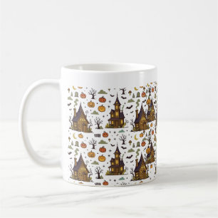 Retro Spooky Village Halloween Night Art Coffee Mug