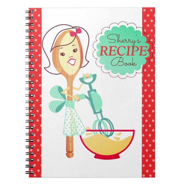 Retro spoon baking girl cookbook recipe notebook (Front)