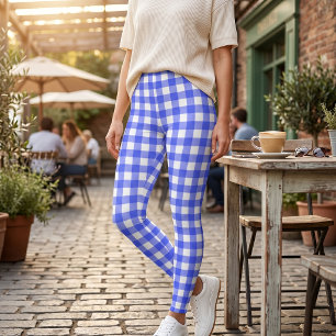 Retro Sport Chic Blue Chequered Leggings