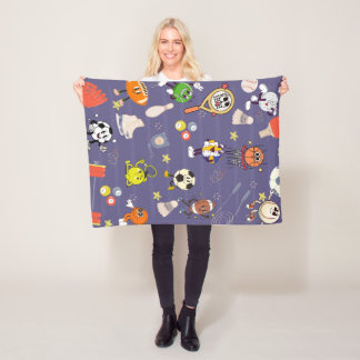 Retro Sport Squad: Vintage Cartoon Athletics Fleece Blanket