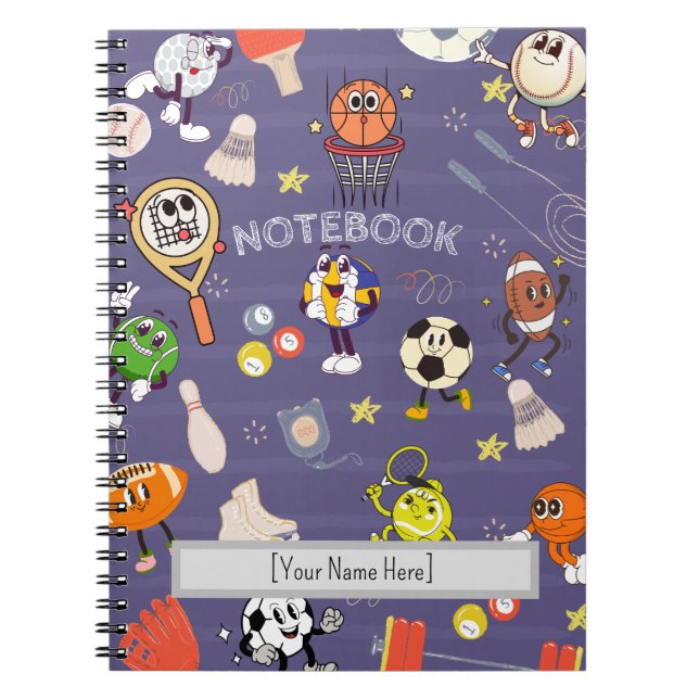 Retro Sport Squad: Vintage Cartoon Athletics Notebook (Front)
