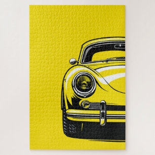 Retro Sports Car Front Pop Art Yellow Illustration Jigsaw Puzzle
