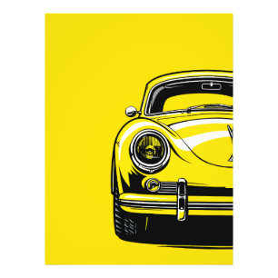 Retro Sports Car Front Pop Art Yellow Illustration Photo Print