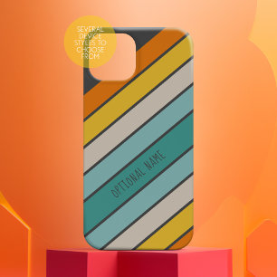 Retro Sporty stripes teal gold handwritten name Case-Mate iPhone 14 Pro Max Case