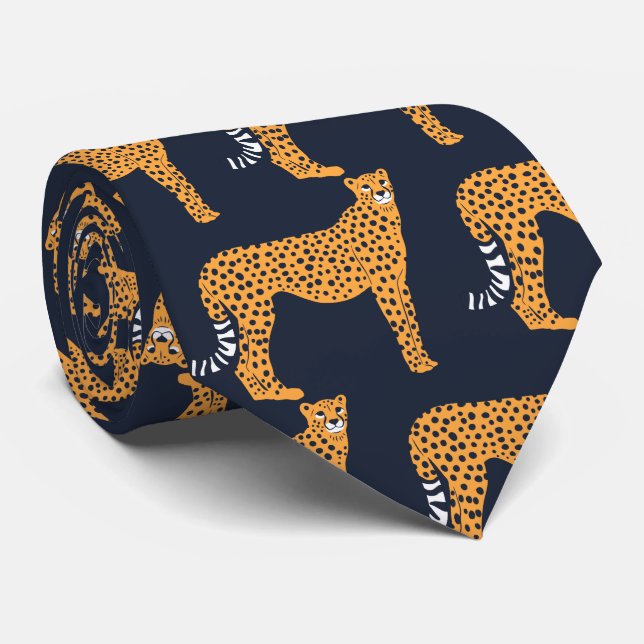 Retro Spotted Cheetah Wild Cat Portrait Art Tie (Rolled)