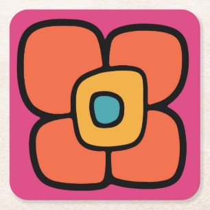 Retro Spring Blossom Square Paper Coaster