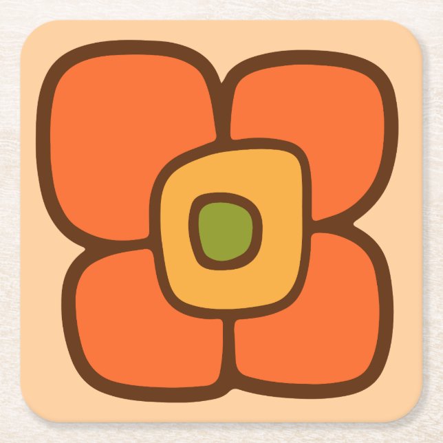 Retro Spring Blossom Square Paper Coaster (Front)