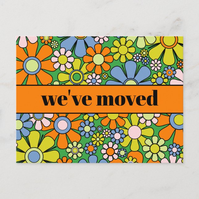 Retro Spring Floral New Address / We've Moved Postcard (Front)