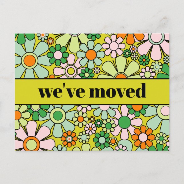Retro Spring Floral New Address / We've Moved Postcard (Front)
