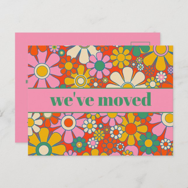 Retro Spring Floral New Address / We've Moved Postcard (Front/Back)