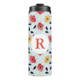 Retro Spring Flowers with Initial Thermal Tumbler