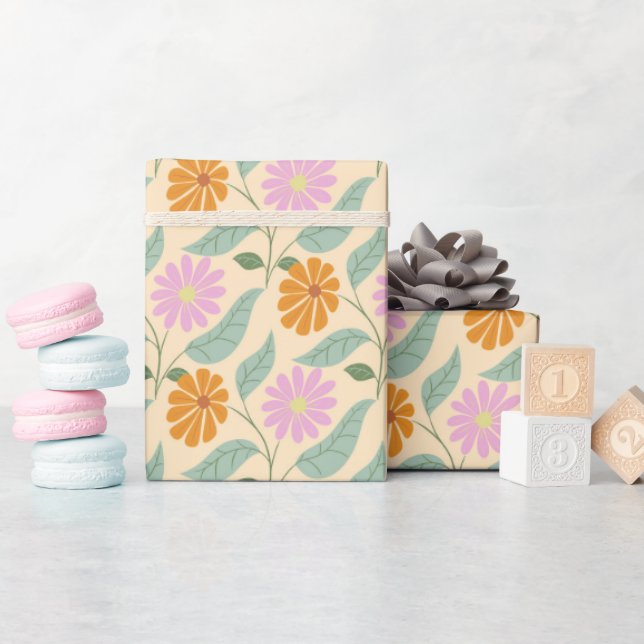 Retro spring flowers wrapping paper (Baby Shower)