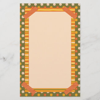 Retro Spring Hand Drawn Faux Washi Floral Vertical Stationery