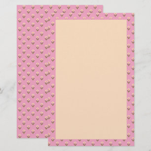 Retro Spring Hand Drawn Pink and Cream Floral Stationery