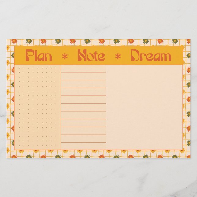 Retro Spring Hand Drawn Plan and Dream Floral Grid Stationery (Front)