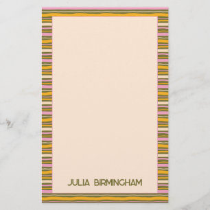 Retro Spring Hand Drawn Striped Personal Stationery