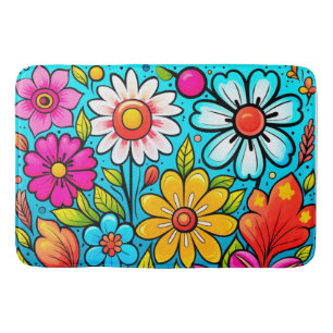 Retro spring hippie flower power  bath mat