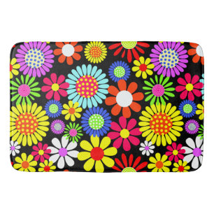 Retro spring hippie flower power bath mat