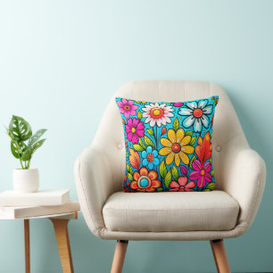 Retro spring hippie flower power  cushion