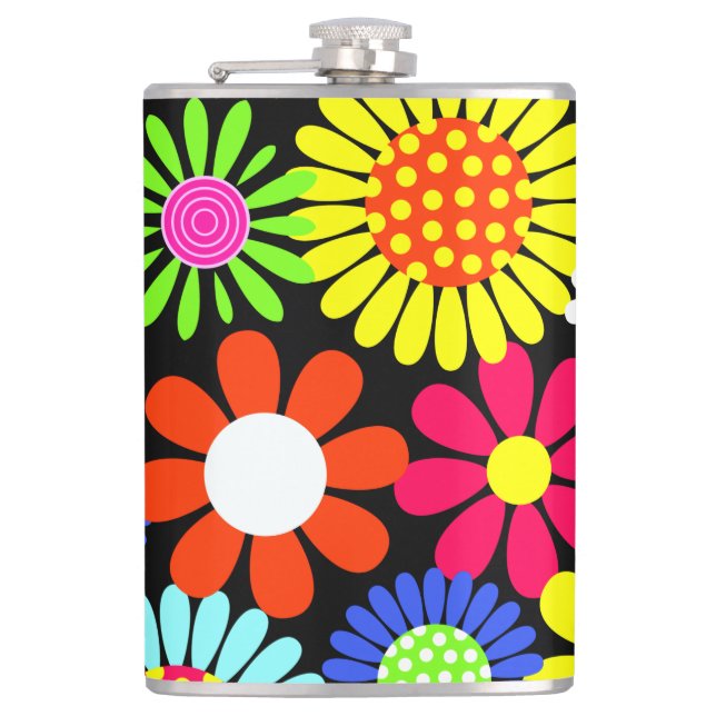 Retro spring hippie flower power flask (Front)