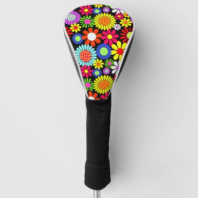Retro spring hippie flower power  golf head cover (Front)